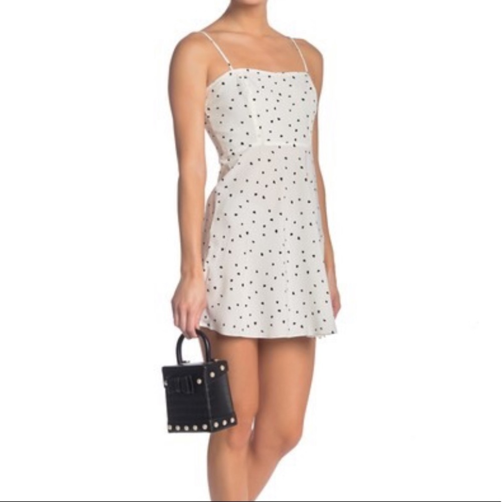 re:named white mini dress with black heart pattern